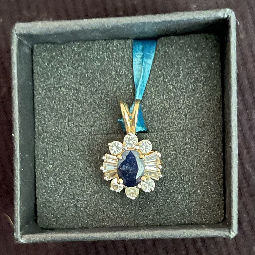 Genuine Sapphire & CZ Pendant in 14k Yellow Gold